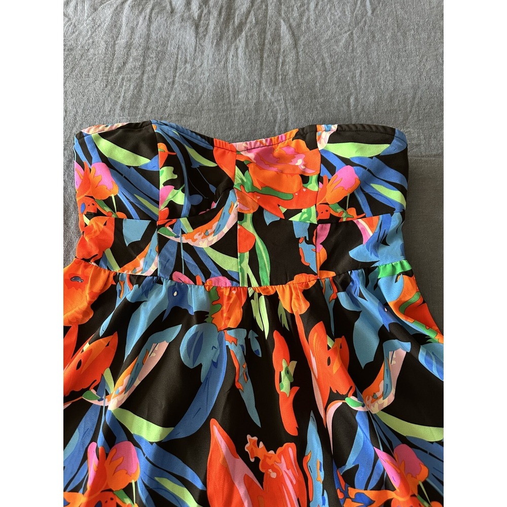 Shein‎ Allover Floral Print Mini Dress Size 12 Multicolor Strapless Vacation - Picture 4 of 7